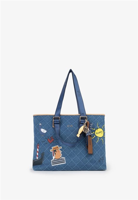 V73 Bolso Shopping doble asa azul denim