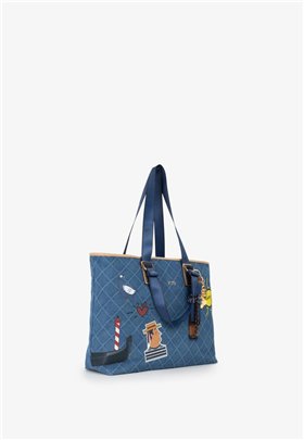 V73 Bolso Shopping doble asa azul denim