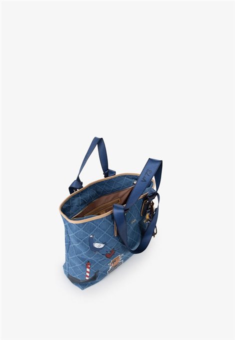 V73 Bolso Shopping doble asa azul denim