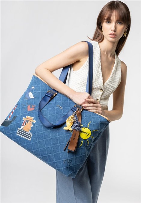 V73 Bolso Shopping doble asa azul denim