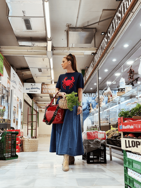 DPH Falda midi evasé en denim azul