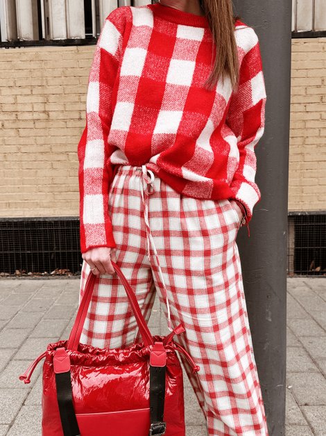 DPH Pantalón palazzo estampado cuadros