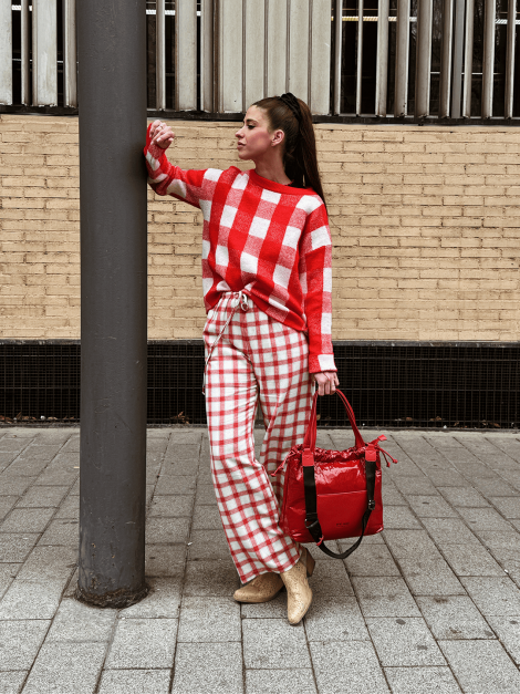 DPH Pantalón palazzo estampado cuadros