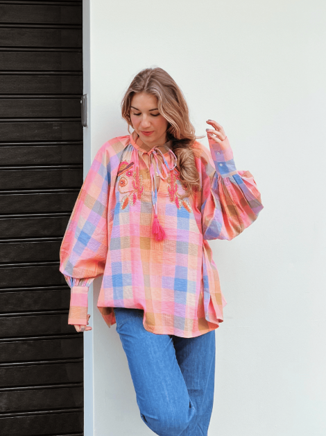 GYS Blusa de cuadros oversize con detalle frontal