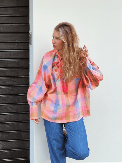 GYS Blusa de cuadros oversize con detalle frontal
