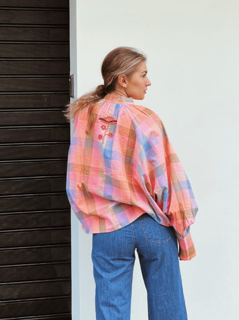 GYS Blusa de cuadros oversize con detalle frontal