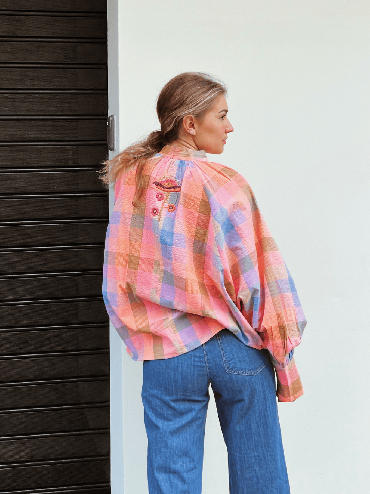 GYS Blusa de cuadros oversize con detalle frontal