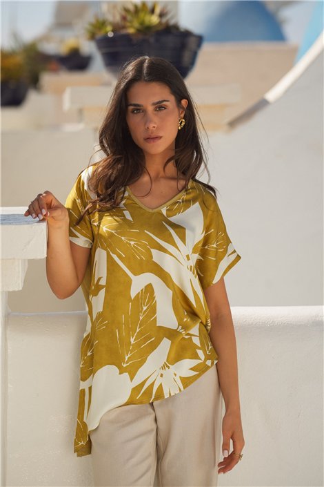 Guimanos Blusa satinada con estampado hoja