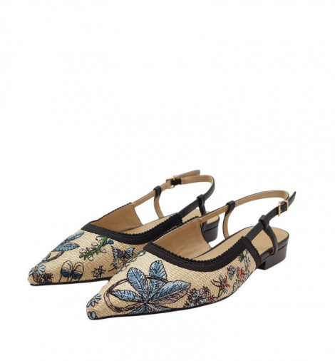 Chiconic Zapato plano destalonado de rafia y bordados