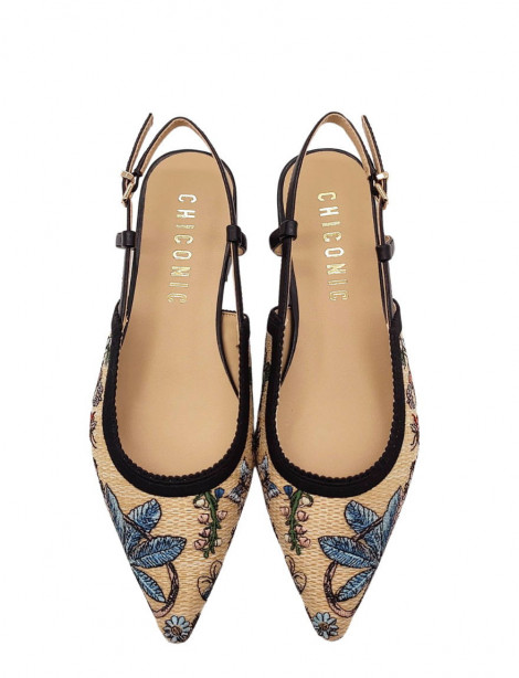 Chiconic Zapato plano destalonado de rafia y bordados