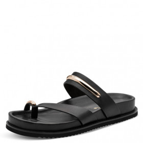 Tamaris Sandalia negra con arcos dorados