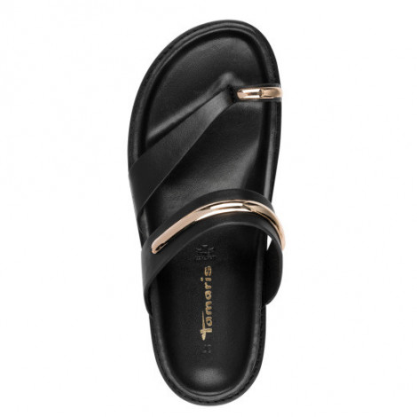 Tamaris Sandalia negra con arcos dorados