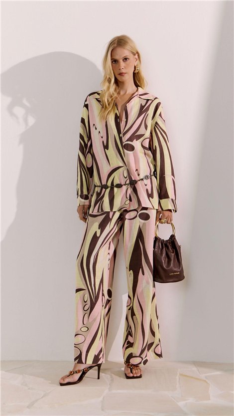 Perfume Camisa de punto suave con estampado en tonos rosa