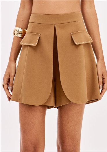 Perfume Falda pantalón marrón con detalle pespunte