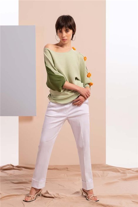 Zoe Jersey en tonos verde de manga murciélago