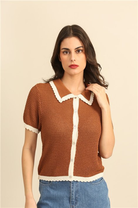 DPH Chaqueta de punto de manga corta bicolor