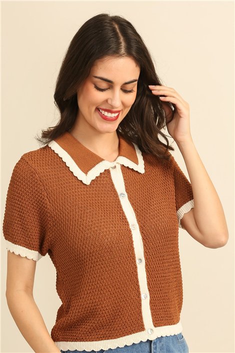 DPH Chaqueta de punto de manga corta bicolor