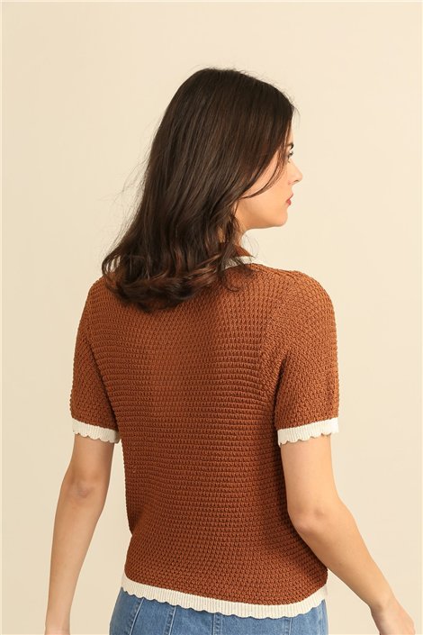 DPH Chaqueta de punto de manga corta bicolor