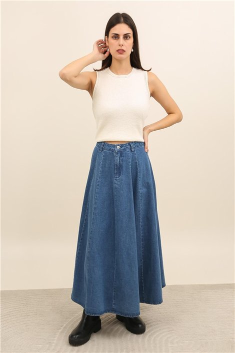 DPH Falda midi evasé en denim azul