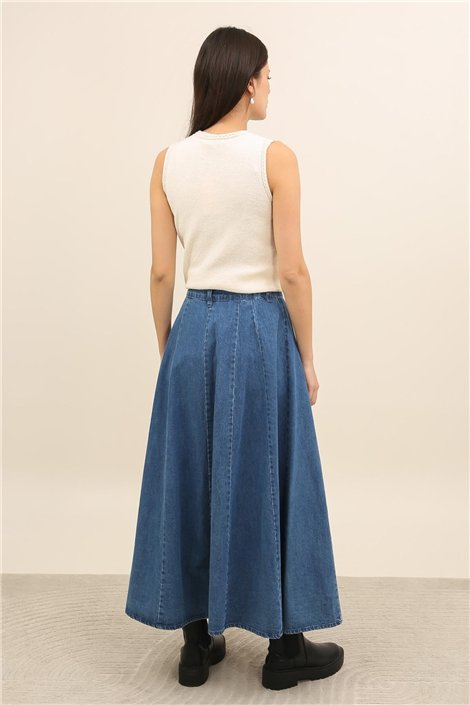 DPH Falda midi evasé en denim azul