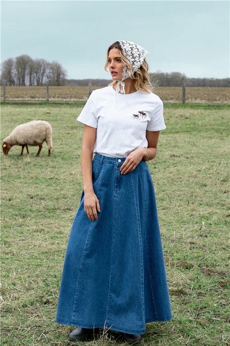 DPH Falda midi evasé en denim azul