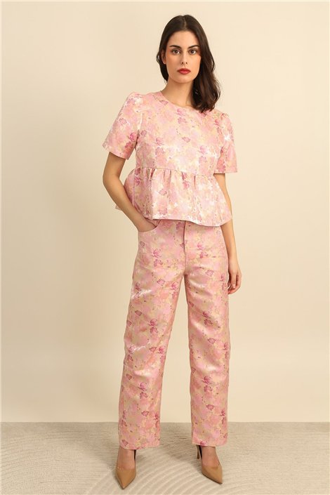DPH Pantalón de raso estampado rosa