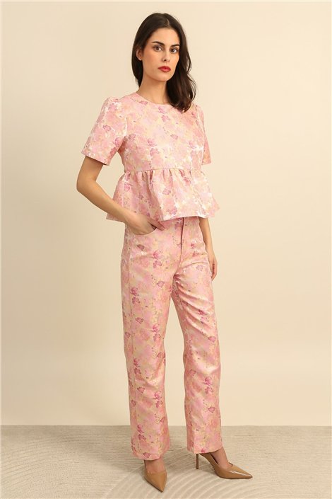 DPH Pantalón de raso estampado rosa