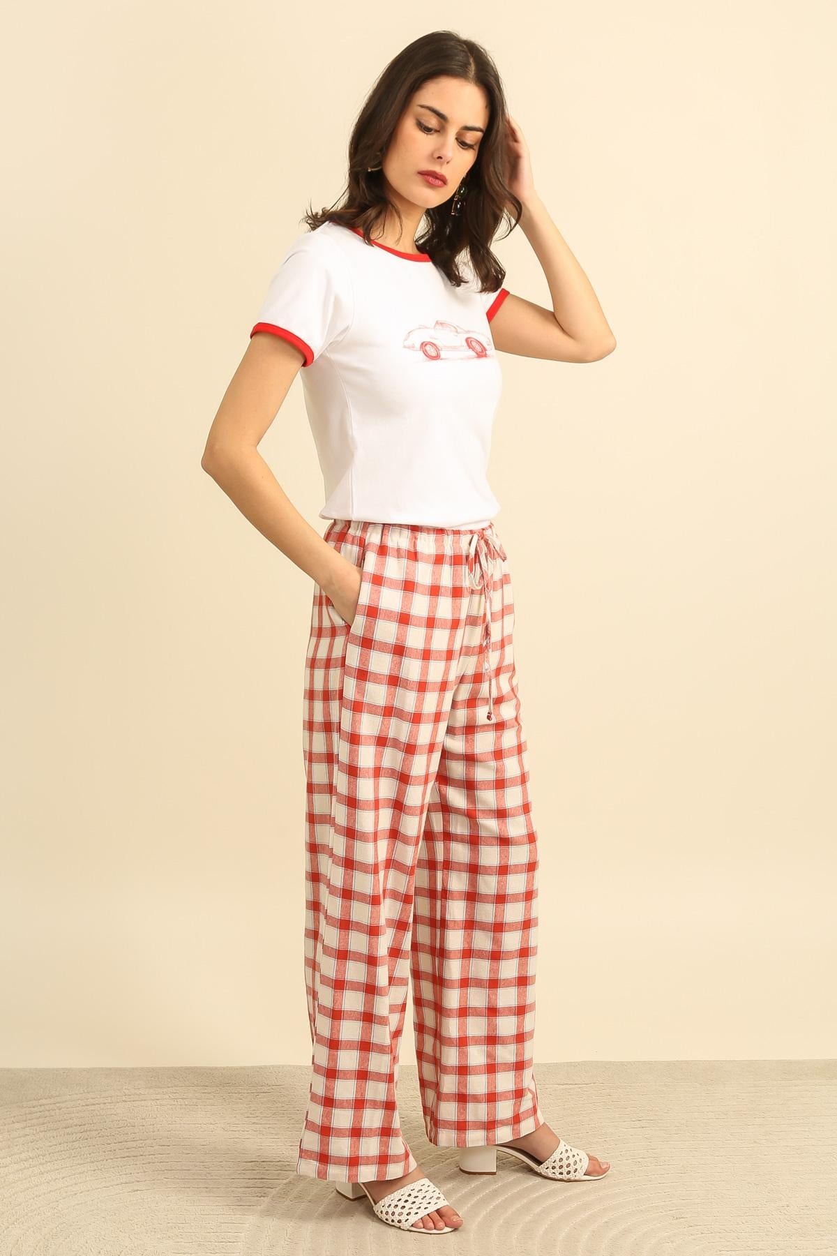 DPH Pantalón palazzo estampado cuadros