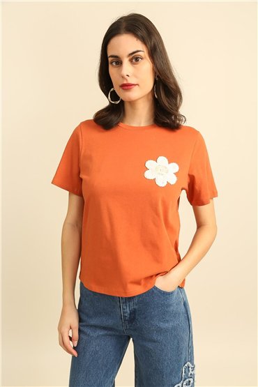 DPH Camiseta caldera de manga corta con flor bordada