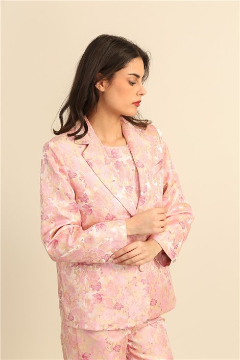 DPH Blazer de raso estampado rosa