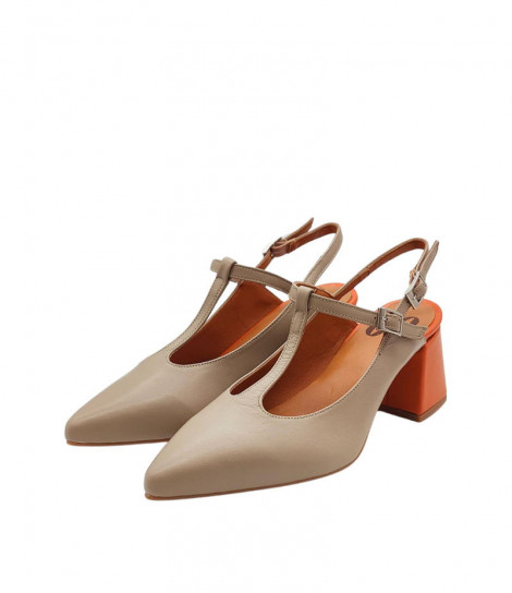 Vosso Moda Zapato taupe con tacón bloque naranja
