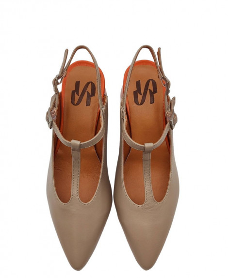 Vosso Moda Zapato taupe con tacón bloque naranja