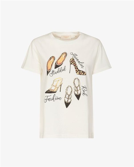 Markup Woman Camiseta blanca con estampado de zapatos con tachuelas