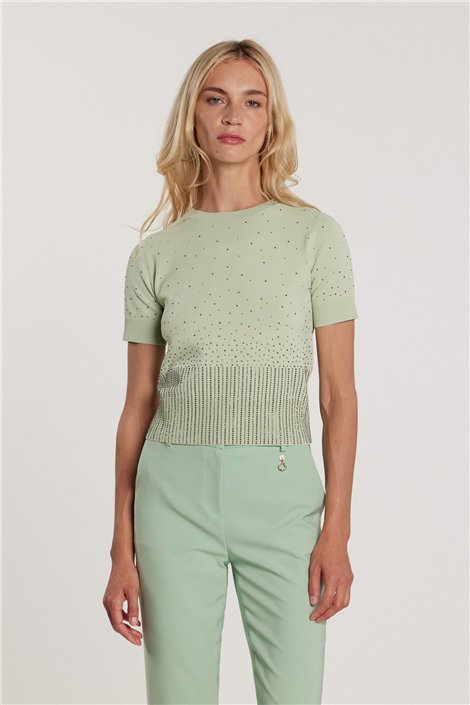 Relish Jersey de manga corta verde menta con strass