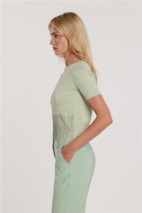 Relish Jersey de manga corta verde menta con strass