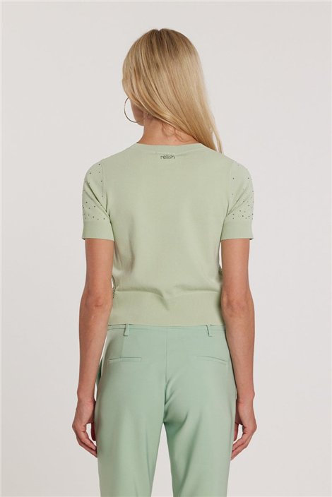 Relish Jersey de manga corta verde menta con strass