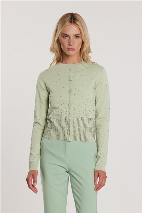 Relish Cárdigan verde menta con pedrería