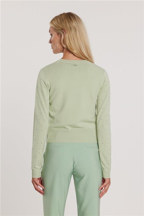 Relish Cárdigan verde menta con pedrería