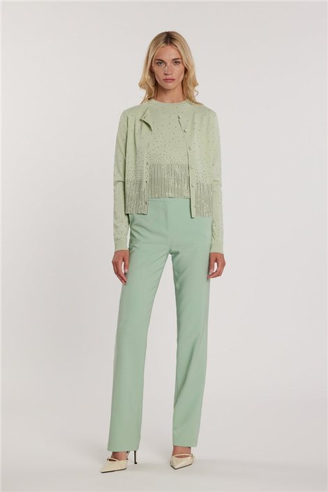 Relish Cárdigan verde menta con pedrería
