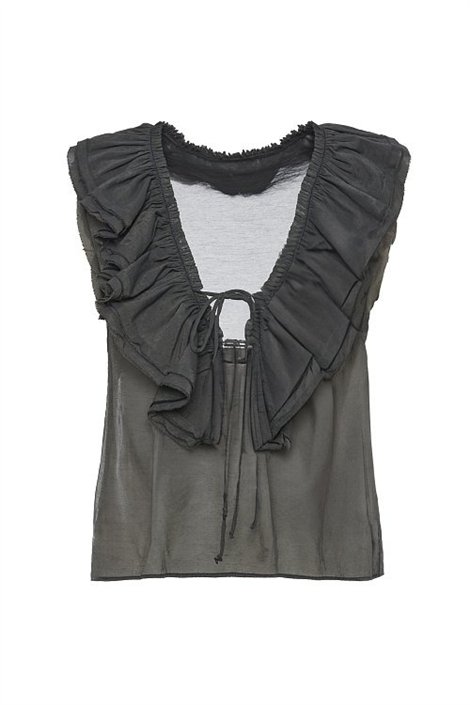 BSB Blusa negra con cuello volante semitransparente
