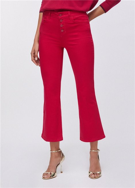 Liu Jo Pantalón color fresa acampanado con botones logotipo