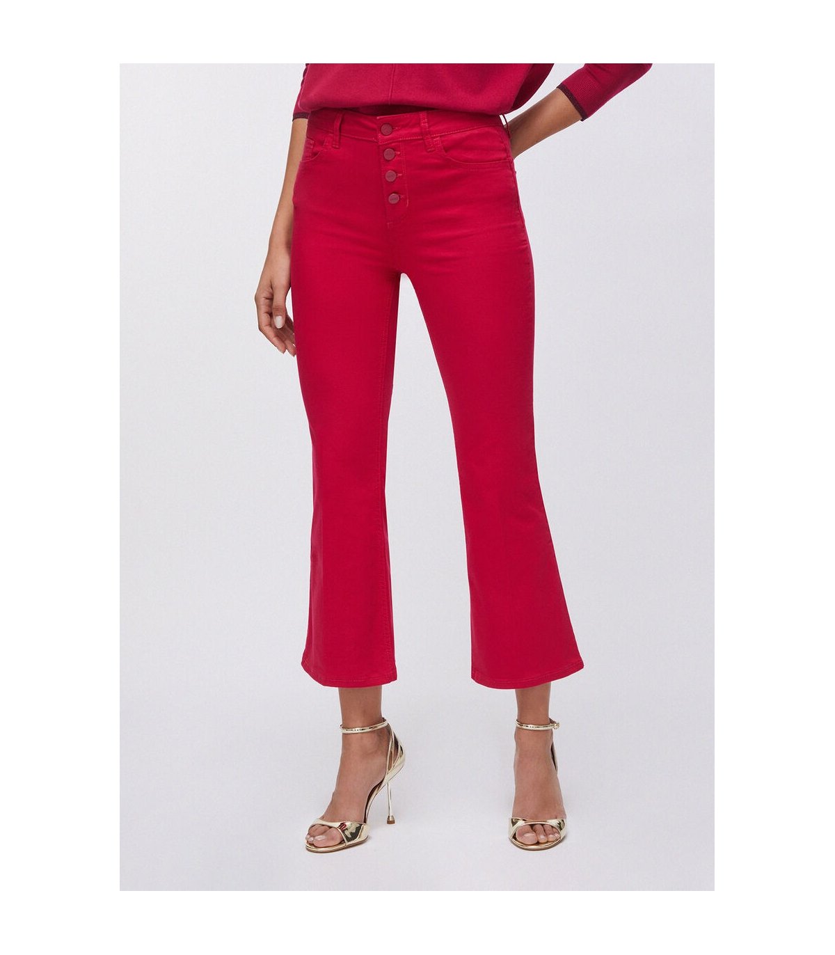 Liu Jo Pantalón color fresa acampanado con botones logotipo
