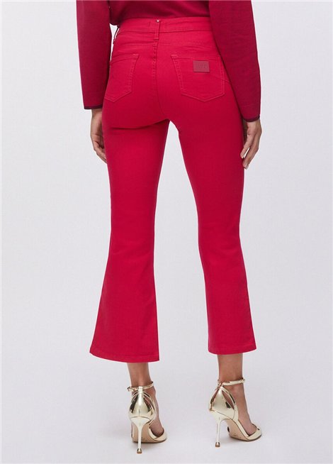 Liu Jo Pantalón color fresa acampanado con botones logotipo