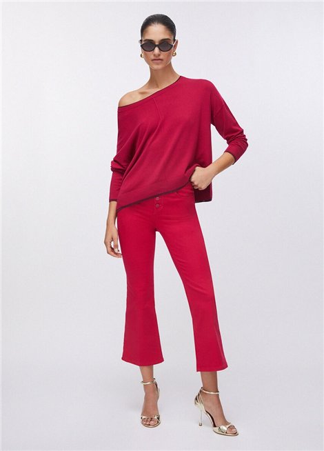Liu Jo Pantalón color fresa acampanado con botones logotipo