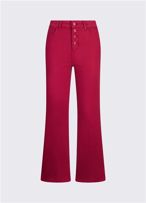 Liu Jo Pantalón color fresa acampanado con botones logotipo