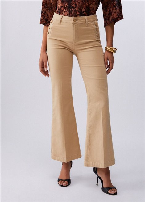 Liu Jo Pantalón beige acampanado con botones logotipo