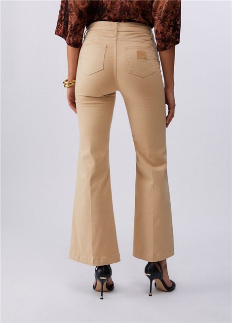 Liu Jo Pantalón beige acampanado con botones logotipo