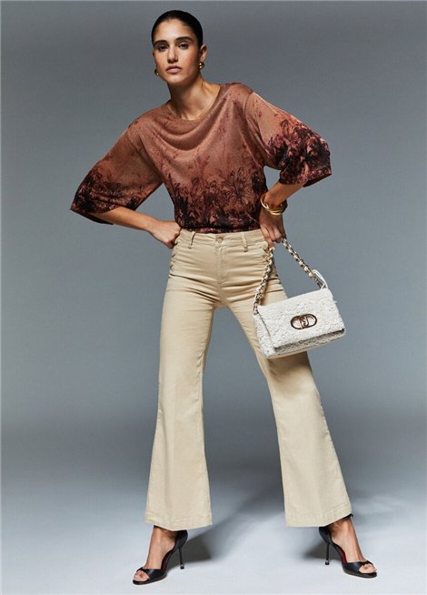 Liu Jo Pantalón beige acampanado con botones logotipo