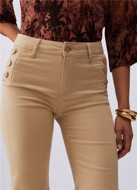 Liu Jo Pantalón beige acampanado con botones logotipo