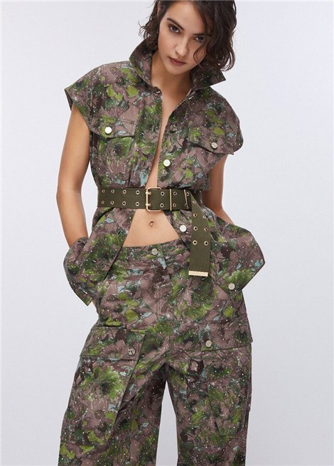 Liu Jo Pantalón cargo estampado verde